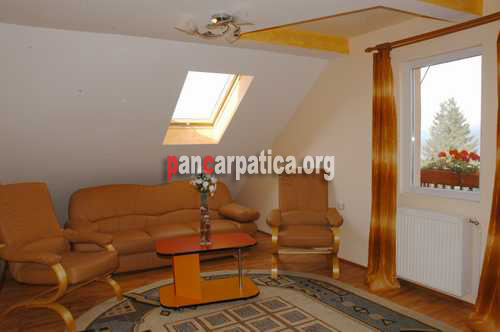 Imagine cu mansarda bine echipata cu mobila moderna a pensiunii Luceafarul-Pojorata