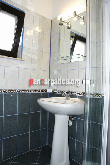 Imagine a baii cu dus din interiorul Pensiunii Fagilor-Sucevita